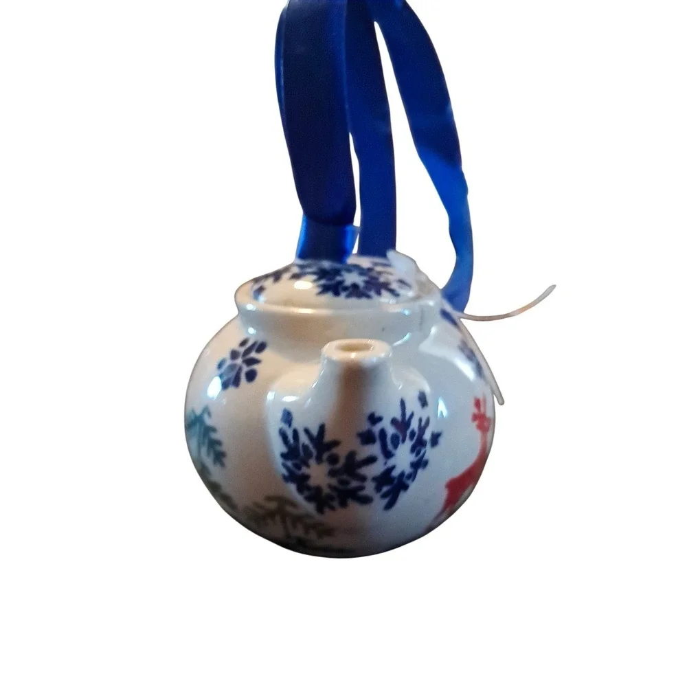 Polish Pottery Christmas Teapot Ornament Handmade Boleslawiec Manufaktura‎